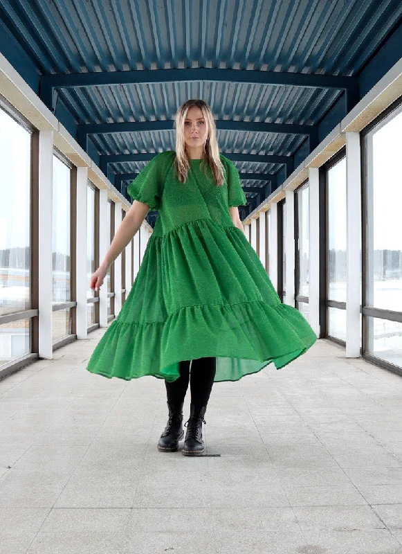 Lush Dress with Puff Sleeves Green Glitter