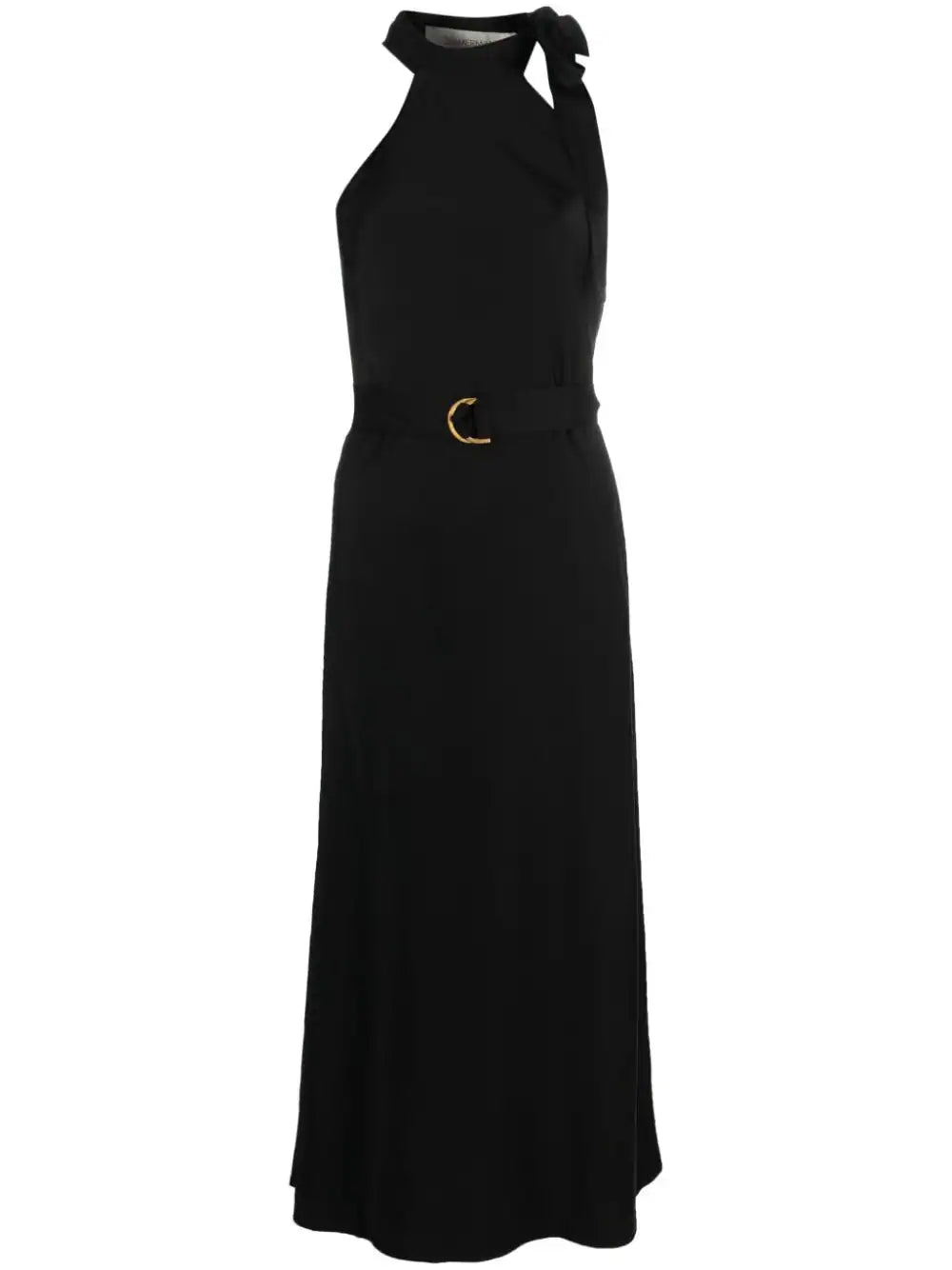 Neck Tie Halter Bias Dress Black