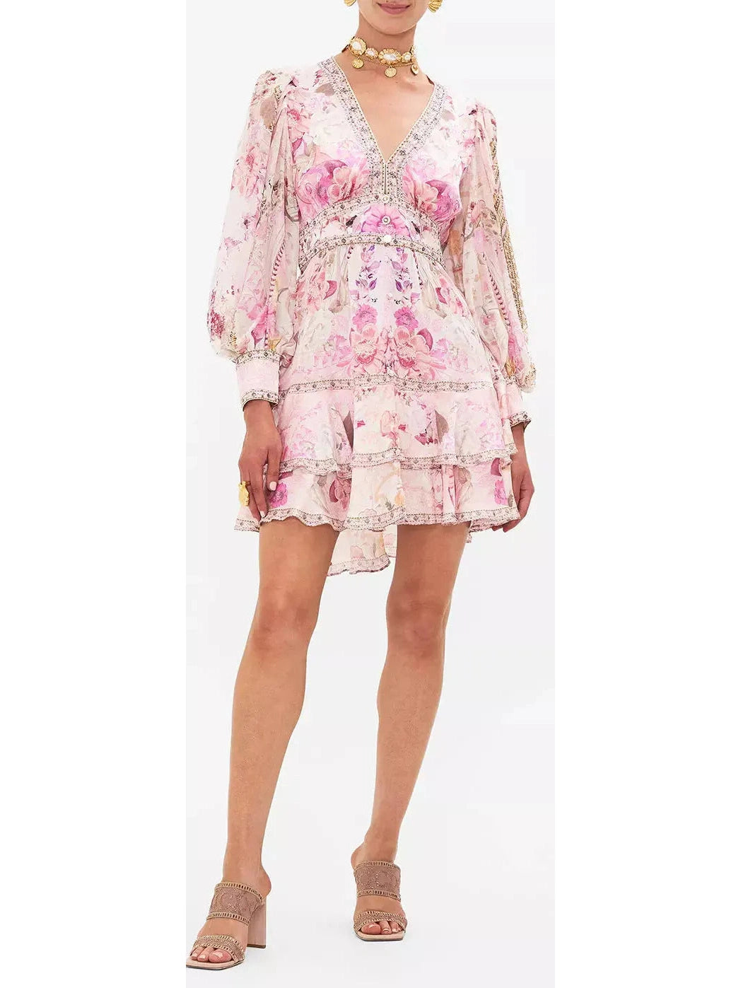 Printed Silk Fairytale Button-Front Frill Dress