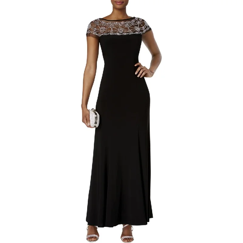 R&M Richards Womens Matte Jersey Beaded Evening Dress