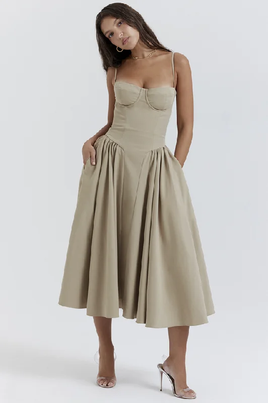 Samaria Taupe Corset Sun Dress