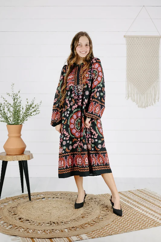 Sanders Print Dress - Black