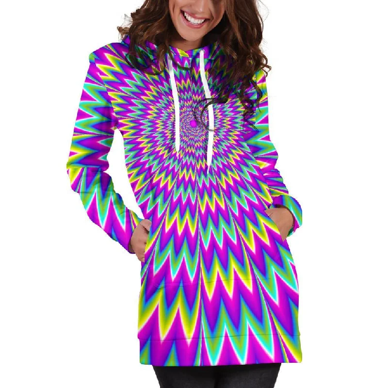 Spiky Spiral Moving Optical Illusion Pullover Hoodie Dress
