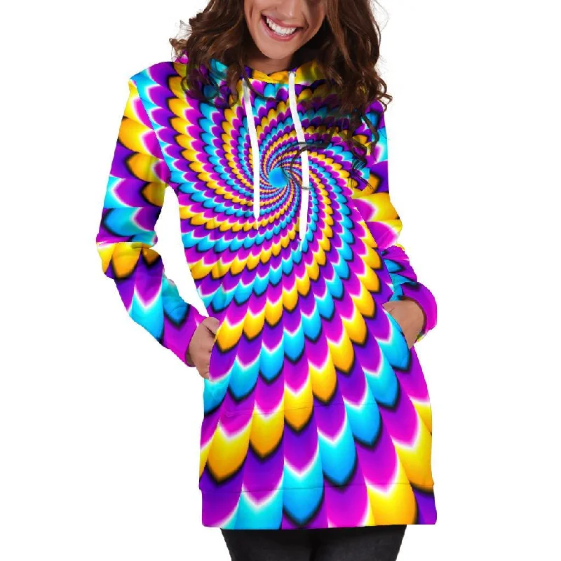 Spiral Colors Moving Optical Illusion Pullover Hoodie Dress