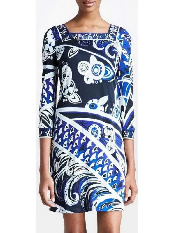 Square-Neck Printed Jersey Dress