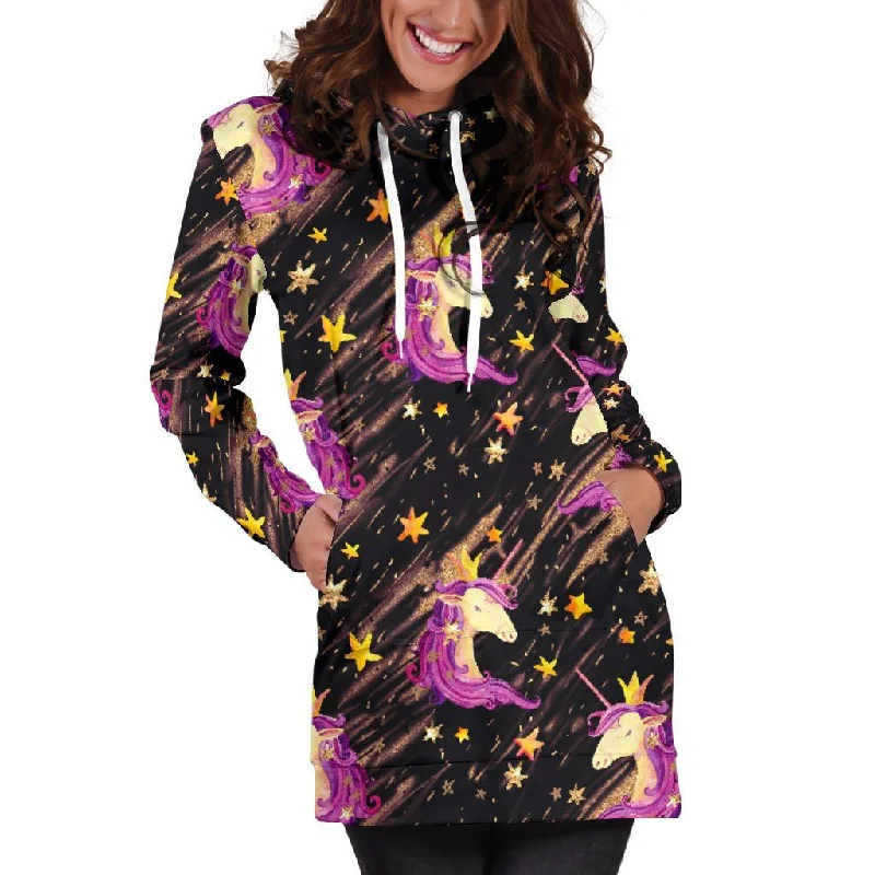 Star Fairy Unicorn Pattern Print Pullover Hoodie Dress