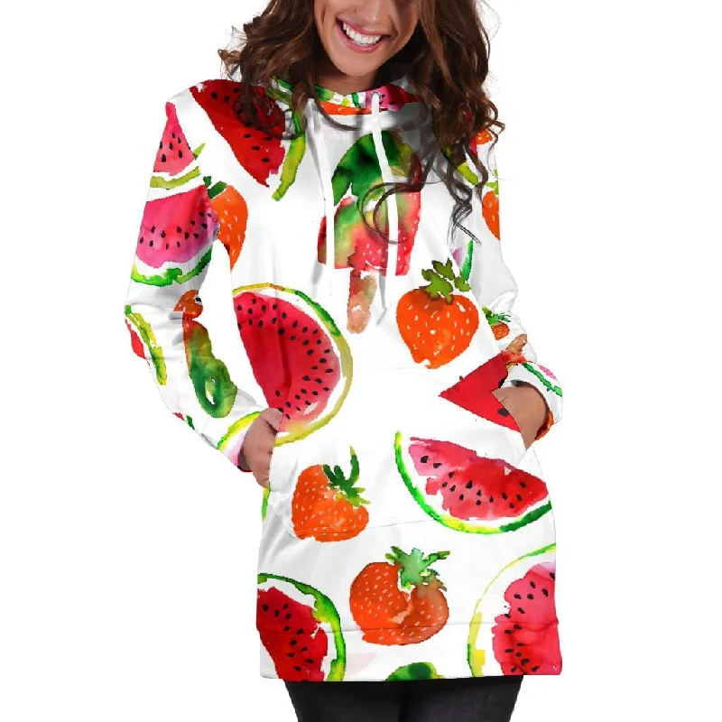 Summer Fruits Watermelon Pattern Print Pullover Hoodie Dress