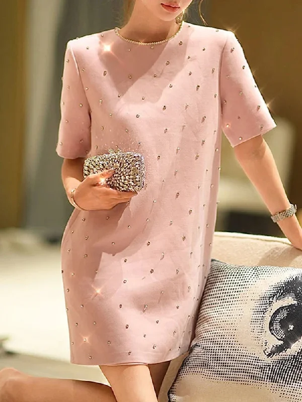 Summer Rhinestones Loose Diamonds Sweet Skirt A-Line Goth Bandage Dress CODE: KAR2525