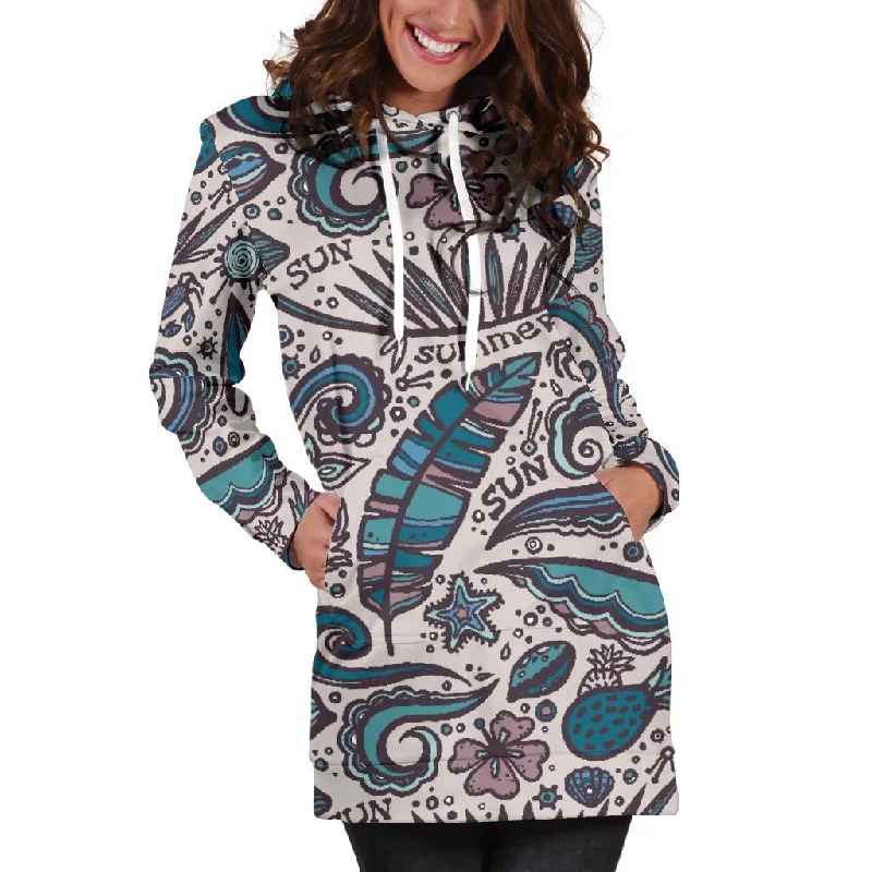 Summer Surfing Pattern Print Pullover Hoodie Dress