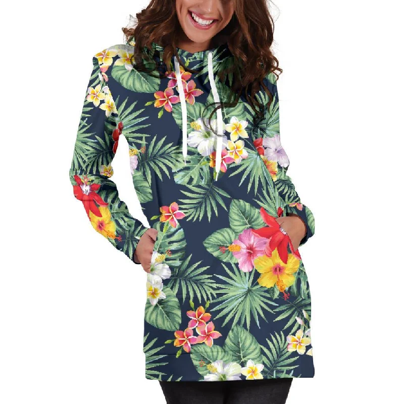 Summer Tropical Hawaii Pattern Print Pullover Hoodie Dress