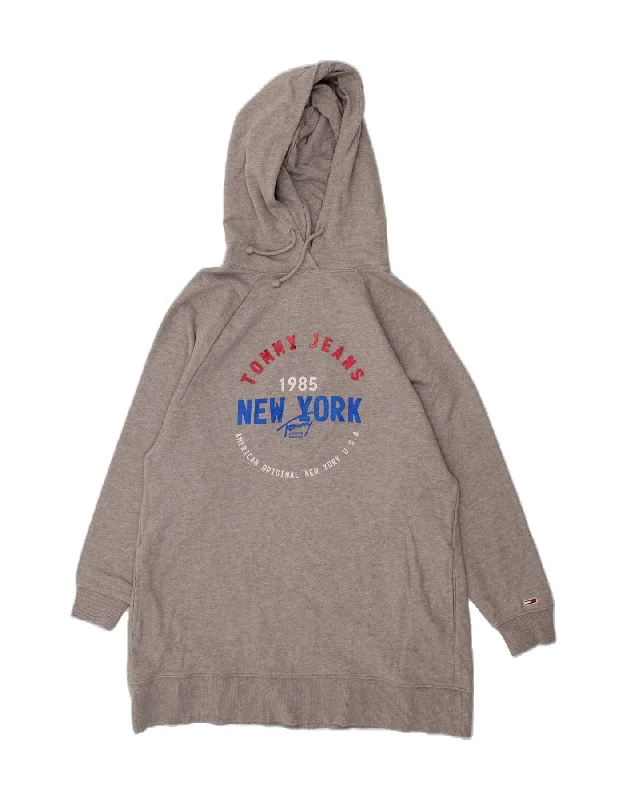 TOMMY HILFIGER Womens Oversized Graphic Hoodie Dress UK 10 Small Grey