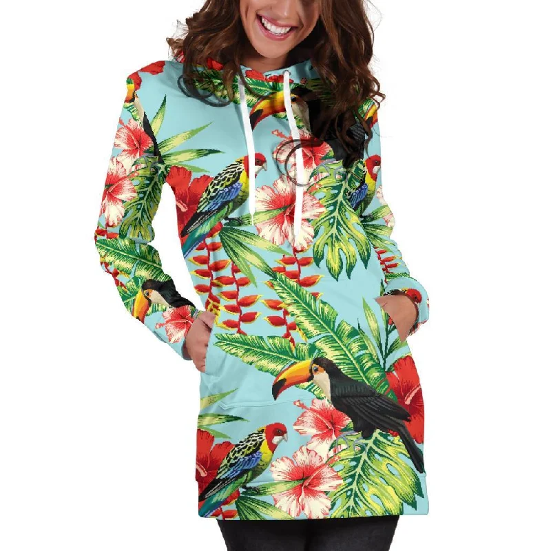 Toucan Parrot Tropical Pattern Print Pullover Hoodie Dress