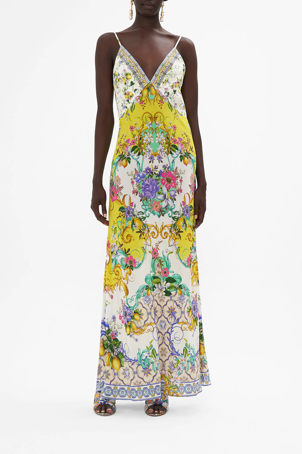 V Neck Full Length Bias Slip Dress Caterina Spritz