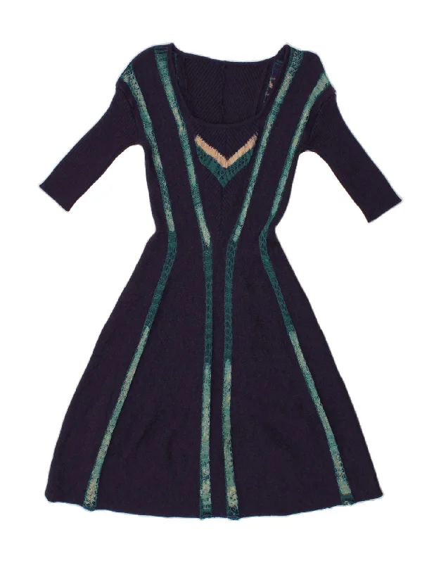 VINTAGE Womens 1/2 Sleeve Jumper Dress UK 8 Small Navy Blue