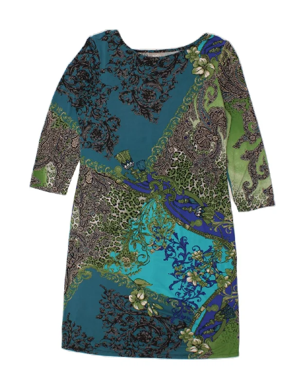 WALLIS Womens Oversized 3/4 Sleeve Sheath Dress UK 10 Small Blue Paisley