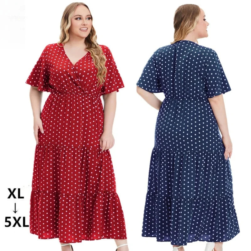 Women's A Line 5XL Fashion Designer Polka Dot Long Dresses (Plus Size)
