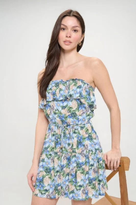 Berry Flower Ruffle Tube Top Mini Dress Chic Mini Dress with V-Neck