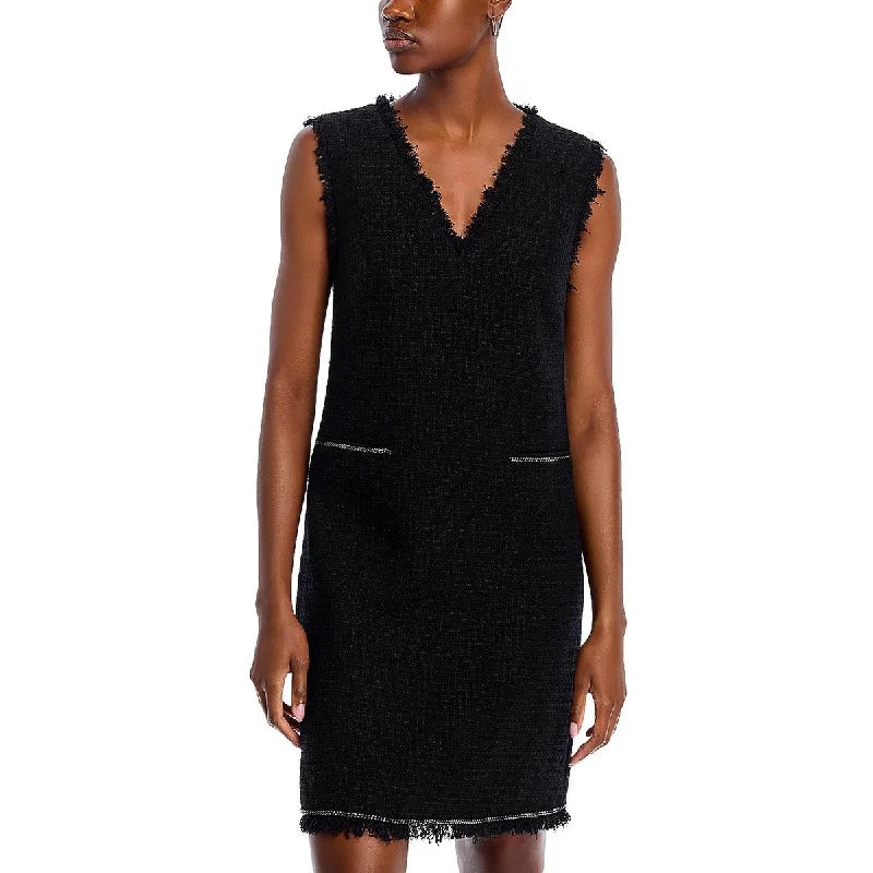 Womens Above Knee Tweed Mini Dress Elegant Off-Shoulder Dress Mini