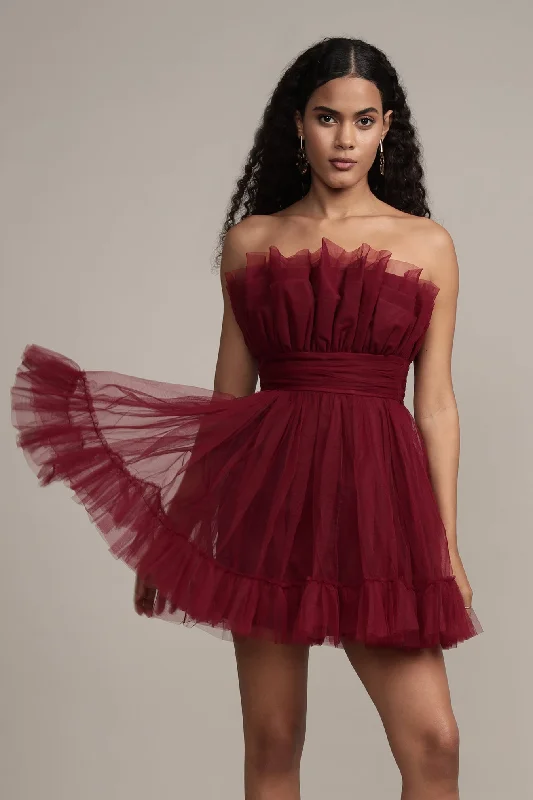 Caspian Tulle Mini Dress in Astro Red Classic White Mini Dress