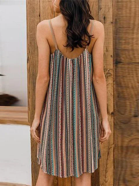 Casual Multicolor Striped Sphagetti Mini Dress Casual Button-Up Mini Dress