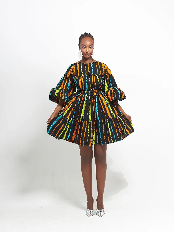 DELE African Print Tiered Mini Dress Modern Satin Mini Dress