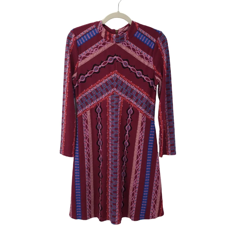 Free People Zella Mock Neck Graphic Print Mini Dress Size Medium Trendy Mini Dress with Belt