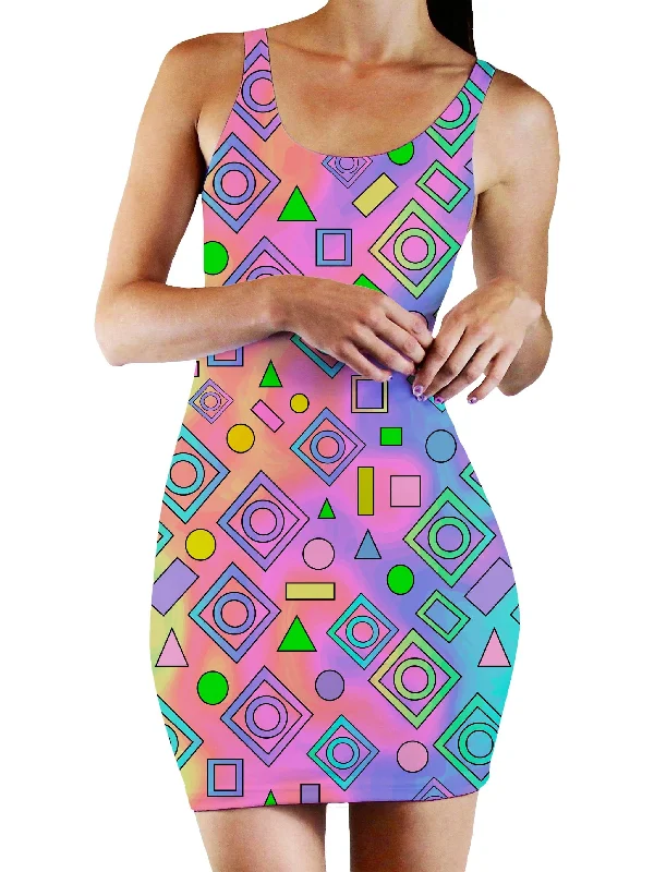 Free Spirit Geometric Bodycon Mini Dress Trendy Mini Dress with Belt
