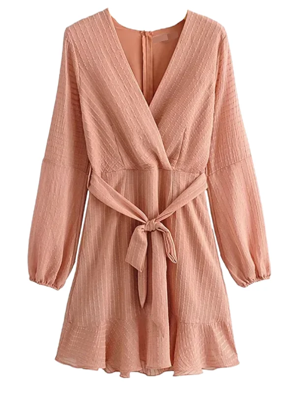 'Gena' Texture Wrap Belted Mini Dress (3 Colors) Comfortable Wrap Mini Dress