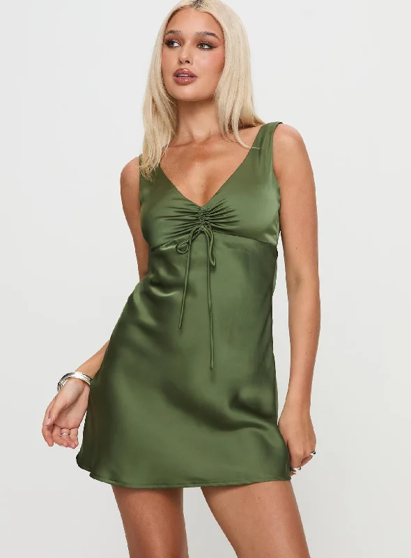 Kosettina Mini Dress Green Chic Puff Sleeve Mini Dress