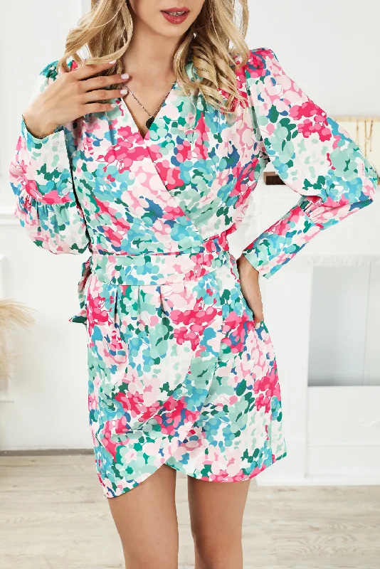 High Waist Wrap Floral Mini Dress Stylish Sweetheart Mini Dress