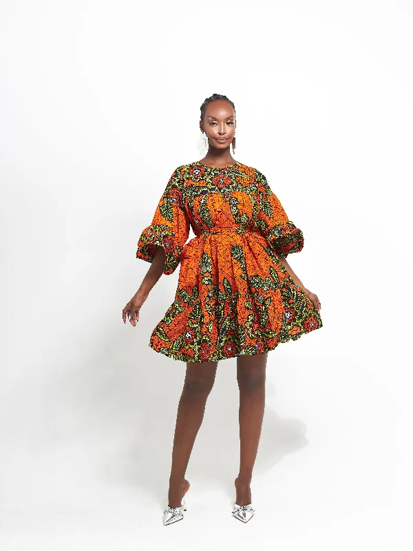 OYIN African Print Tiered Mini Dress Trendy Lace Mini Dress