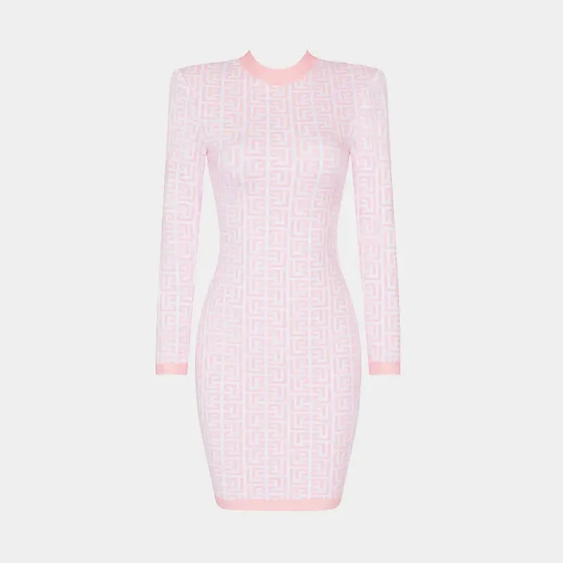 Pink Jacquard Mini Dress Comfortable Bodycon Mini Dress