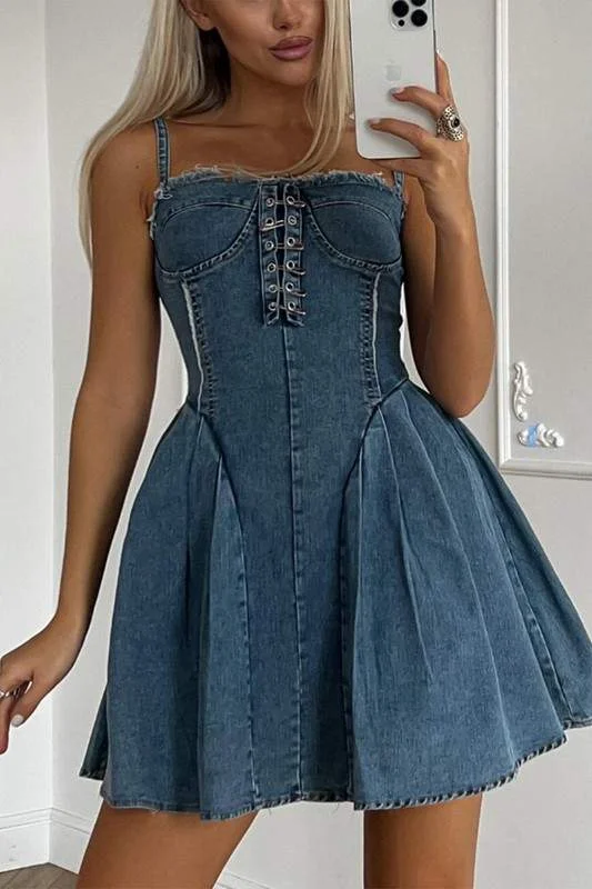 SLEEVLESS BONED BUST MINI DRESS Comfortable Polka Dot Mini Dress