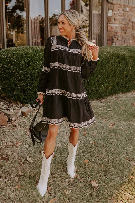 Thankful Moment Embroidered Mini Dress in Black Cozy Knitted Mini Dress