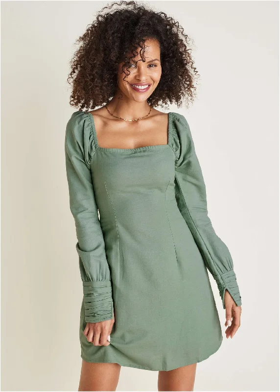 Sleeve Detail Mini Dress - Basil Elegant Vintage Mini Dress