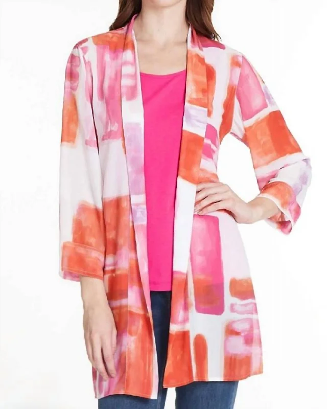 Crinkled Kimono Jacket In Pink/orange Rayon Jacket Velvet Jacket Corduroy Jacket