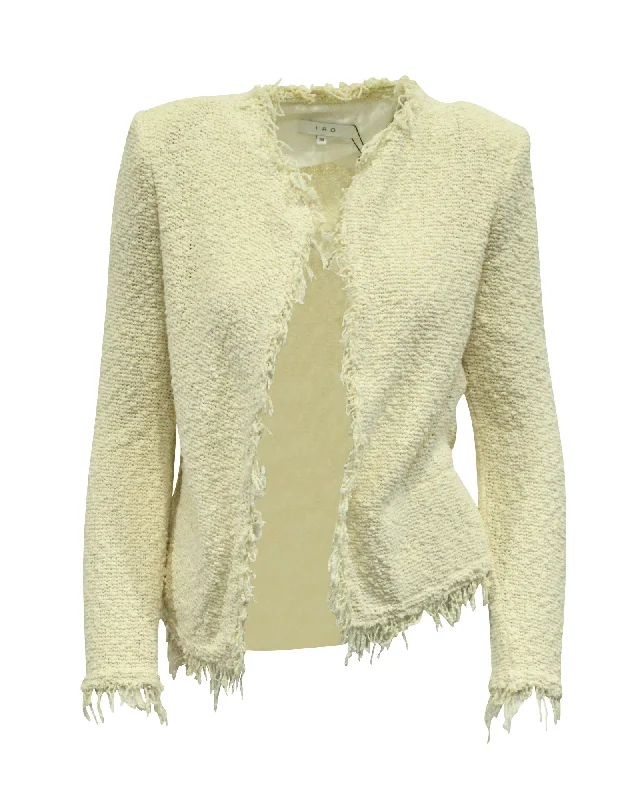 Iro Shavani Open-Front Boucle Jacket in Cream Cotton Cardigan Sweater Pullover