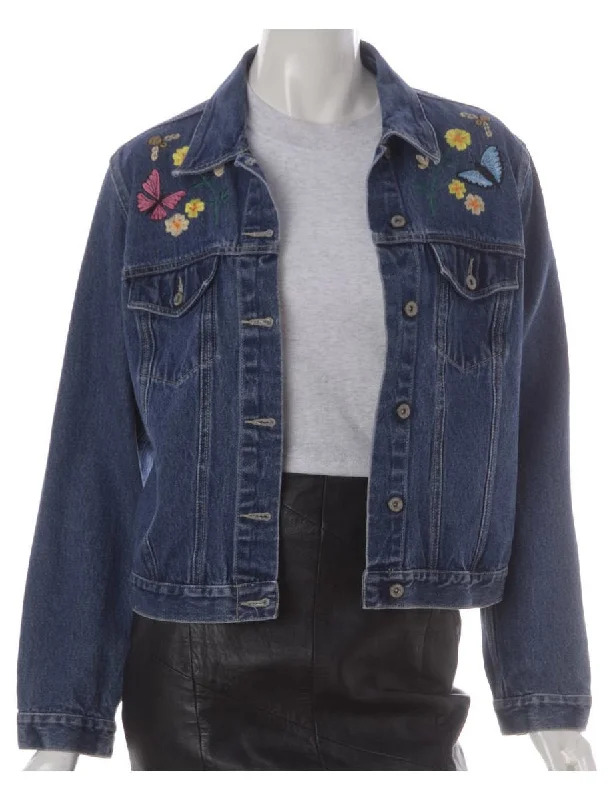 Label Eden Embroidered Denim Jacket Collared Jacket Crew Neck Jacket Turtle Neck Jacket