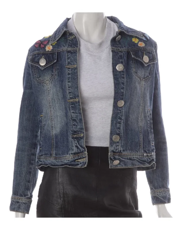 Label Eden Embroidered Denim Jacket Notch Collar Jacket Peter Pan Collar Jacket Cowl Neck Jacket