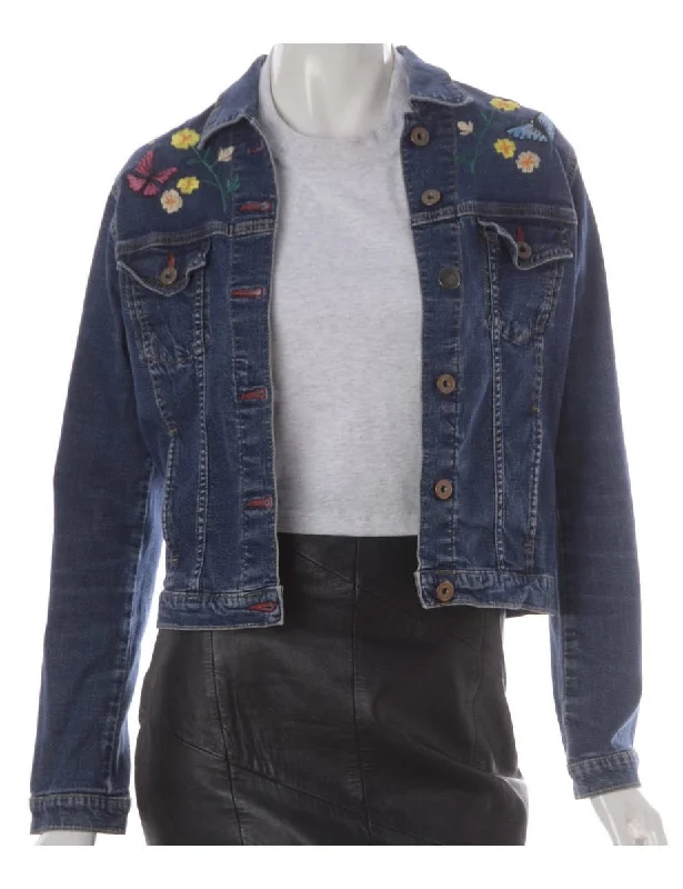 Label Eden Embroidered Denim Jacket Tailored Jacket Straight Jacket A-Line Jacket
