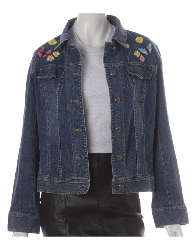 Label Eden Embroidered Denim Jacket Zip Front Button Front Snap Front