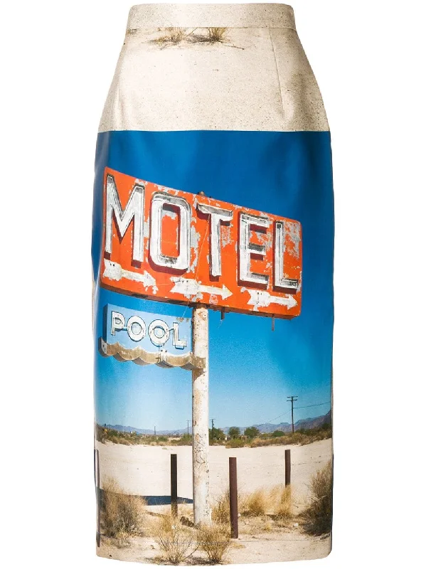 motel-print pencil skirt leather skirt refined