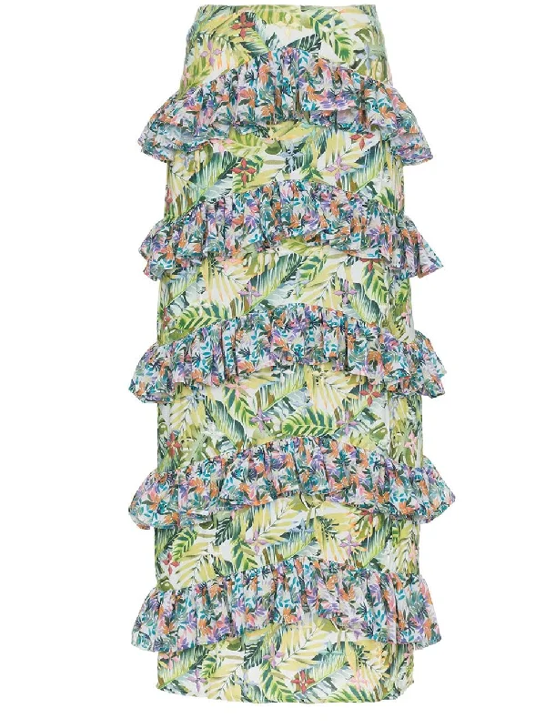 Sara floral print tiered ruffle maxi skirt lace skirt romantic