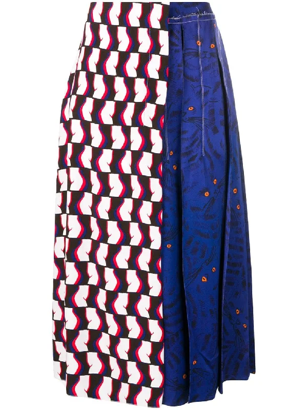 printed pleated midi skirt tiered skirt playful