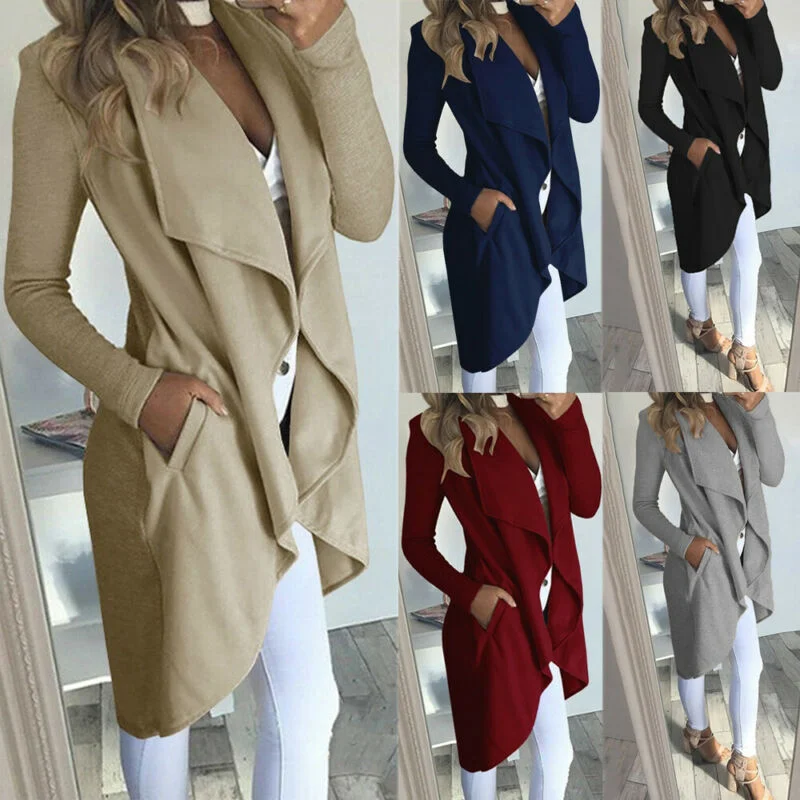 2019 Autumn Coat Women Elegant Long Waterfall Coat Jacket Women Long Sleeve Pocket Cardigan Overcoat Jumper Coat Women Plus Size Tiered Jacket Buttoned Jacket Zippered Jacket