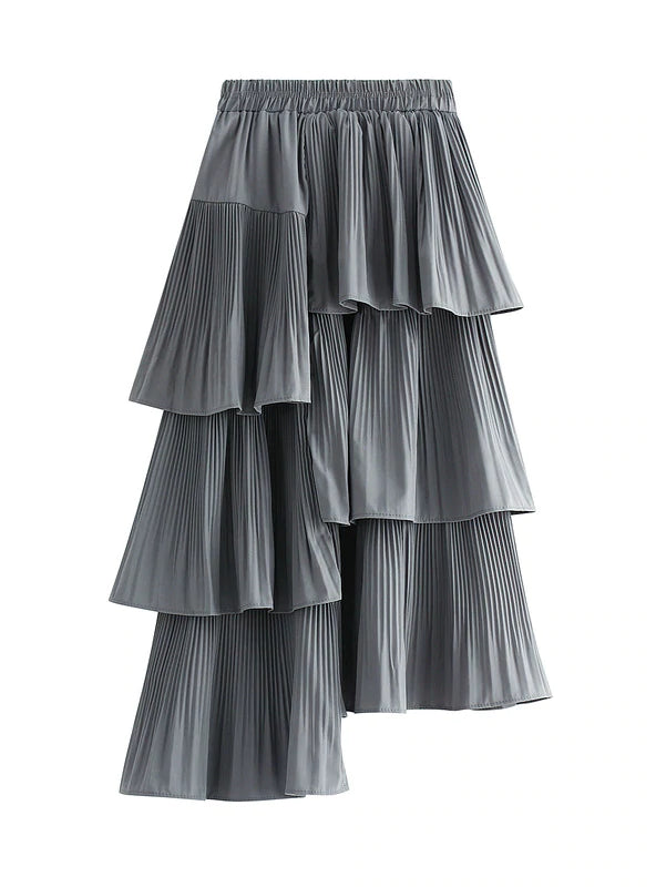 ASYMMETRIC PLEATED RUFFLE IRREGULAR SKIRT wool skirt breathable