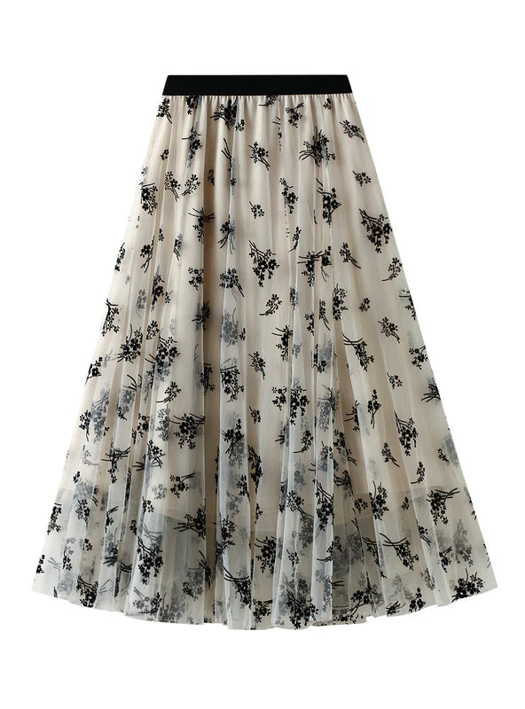 FLOCKING GAUZE SWING SKIRT cashmere skirt soft