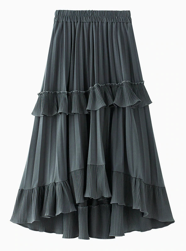 LOTUS LEAF EDGE IRREGULAR CAKE SKIRT wool skirt sturdy