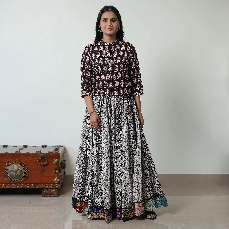 Grey - Bagh Print Skirt with 24 Kali Patchwork 13 chiffon skirt airy