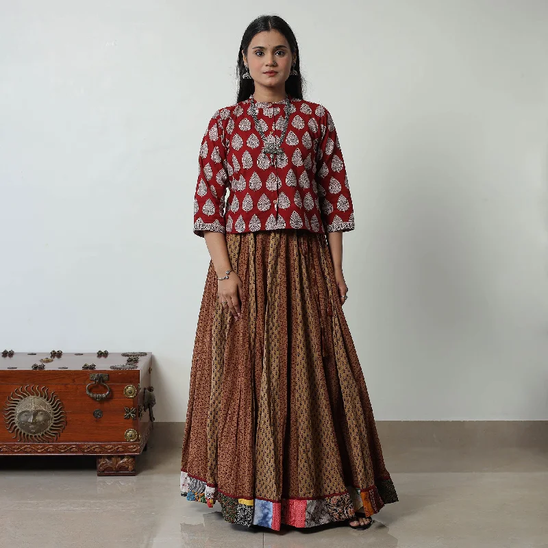Multicolor - Bagh Print Skirt with 24 Kali Patchwork 05 ribbed skirt waist
